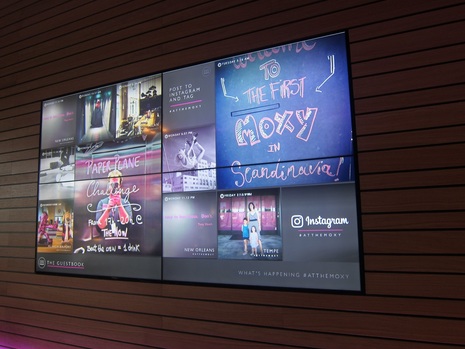 Moxy Oslo X video wall powered by Otrum Digital Signage